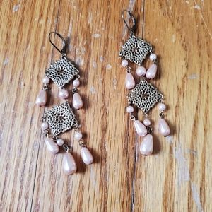 Rose gold pearls drop down earrings